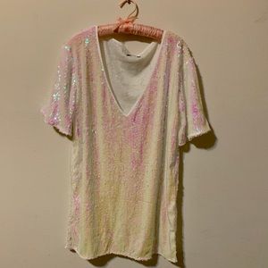 Iridescent White/Pink Sequin Oversized Dress